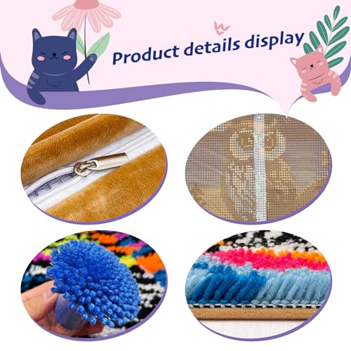 Image of veirousa Owl Latch Hook Kits for Adults, Beginners DIY Throw Pillow Kit, Birds Pre-Printed Mesh Canvas Rug Set Cross-Stitch Cushion Cover for Home Sofa Decor & Gift Idea 17x17 Inch
