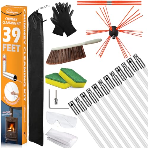 Sealegend 39 Feet Chimney Sweep Kit Chimney Brush, Chimney Cleaning Kit and Rotary Chimney Cleaning...