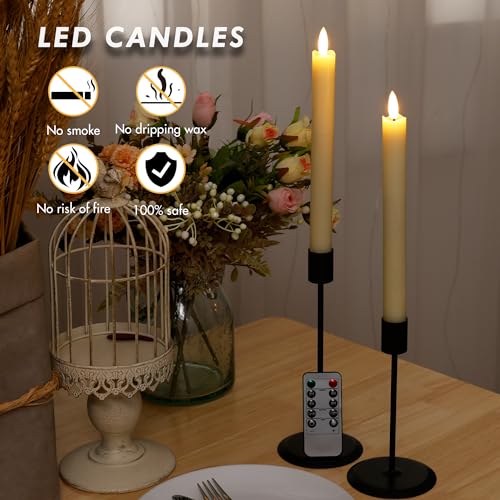 Image of Flameless Taper Candles with Rmote, 9.6 inch Real Wax Battery Operated Candles with 3D Wick, Led Flickering Candlesticks, Electric Candle for Home, Wedding, Party, Decor, Ivory
