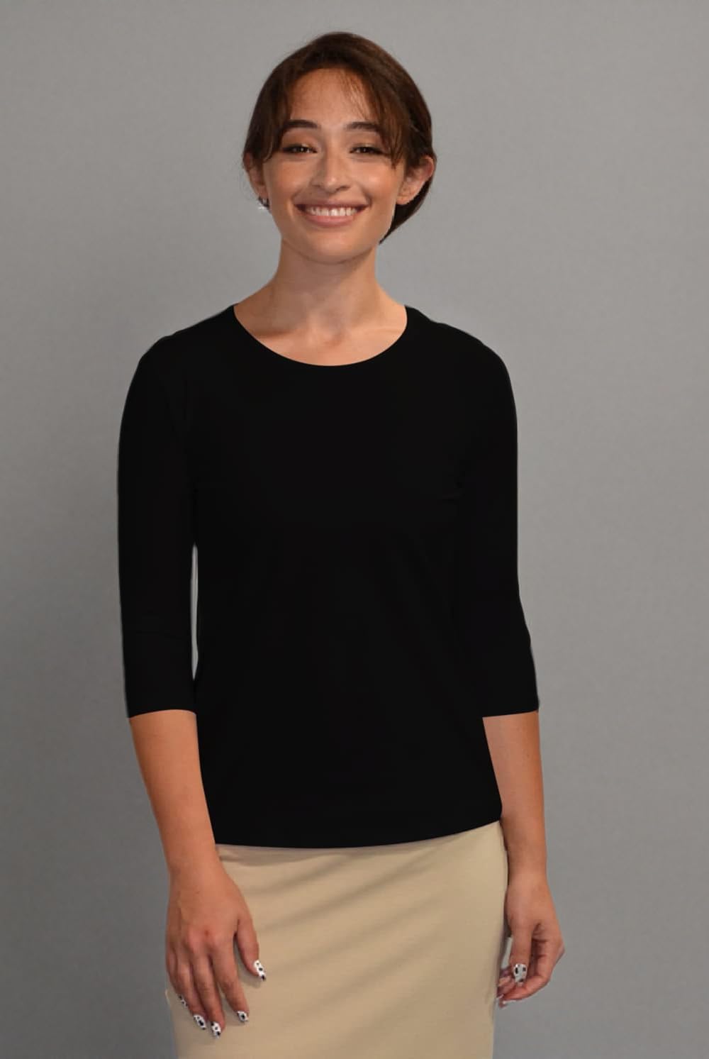 Kosher Casual High Neck Layering Top for Women Quarter Sleeve Slim Fit Tee - Image 5