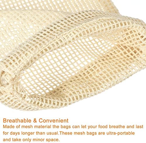 sourcing map Reusable Mesh Produce Bags 10 PCS, Cotton Mesh Bags with Drawstring Washable Produce Bags for Grocery Shopping, Vegetables & Fruits -Beige