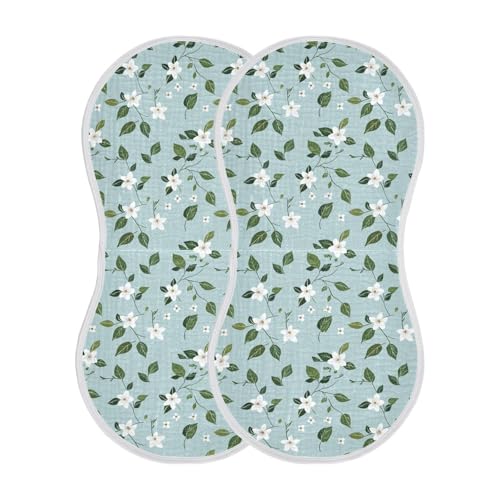 Small Flowers Cotton Baby Muslin Burp Cloths Easy Care Milk Spit Up Cloth for boy and Girl Set of 2, 22x11in