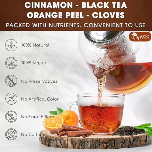 Image of TOG999, 60 Tea Bags - Special Blend of Cinnamon, Black Tea, Orange Peel and Cloves, 100% Natural Ingredients, Hand-made Blend Herbal Tea. Eco-conscious Tea Bags. No Sugar, No Caffeine, No Gluten, Vegan.