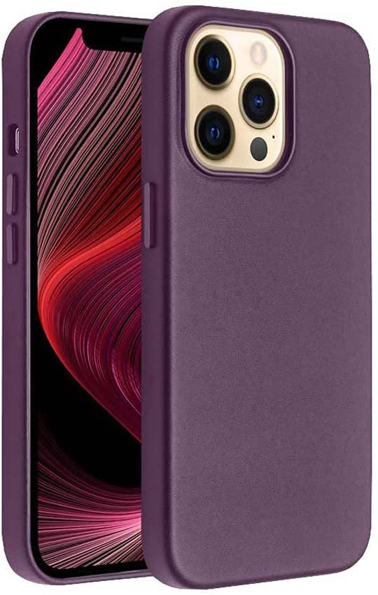 Coque cuir véritable iPhone 13 Pro Max violet emballage complet luxe
