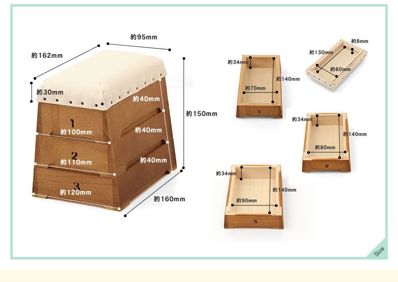 Amazon.co.jp: (国産) 家具の里 ミニ跳び箱小物入れ (3段) (14×16.2