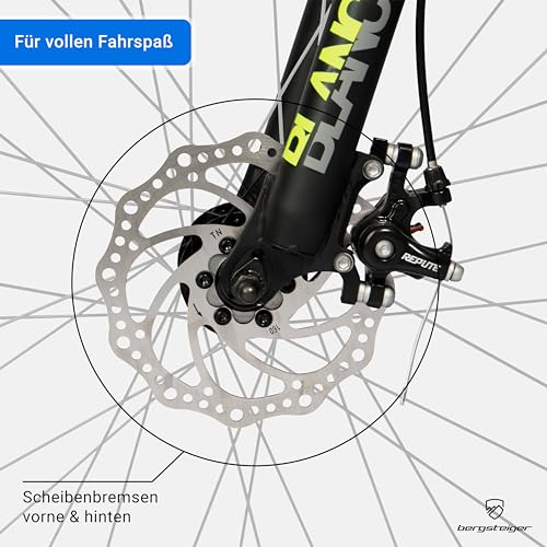 Bergsteiger Broome 24, 26 Zoll Kinderfahrrad, 21 Gang-Schaltung, StVZO, Mountainbike mit Vollfederung, Scheibenbremsen & Dynamo-Licht, geeignet für 8, 9, 10, 11, 12, 13 Jahre, Jungen & Mädchen – Bild 5