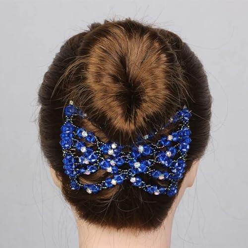 Lovef 5Pcs New Stretch Flower Bow Glass Bead Hair Head Comb Cuff Double Clip Good Gift #TOP7