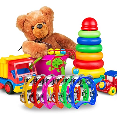 Tounalker 24Pcs Tambourine For Kids, Colored Musical Instrument Tambourines, Percussion Handheld Noise Makers With 4 Bells, For Adults Toddler Kindergarten Family School Party Church #TOP6