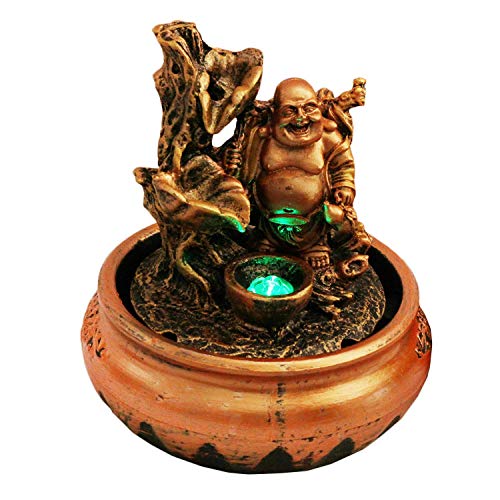 Image of GTC Beautiful Laughing Buddha Water Fountain Show Piece for Home Decorative Diwali Gifts for Drawing Room Living Room Waterfall Decorative Item with Led Light and Mini Water Pump (9605, Multicolor)