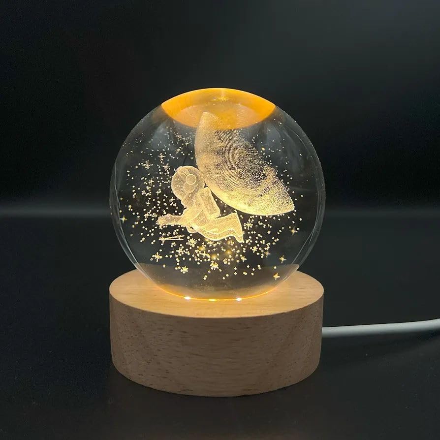 BOENJOY Gifts - 3D Crystal Ball Lamp Luminous Lamp with Wooden Base| 3D Laser Engraving Inside Crystal Ball | Warm White Light for Bedroom Decor, Birthday Gift (No Switch- Only Cable) Pika (B0D6MZ6Q9T) Amazon Price History, Amazon Price Tracker