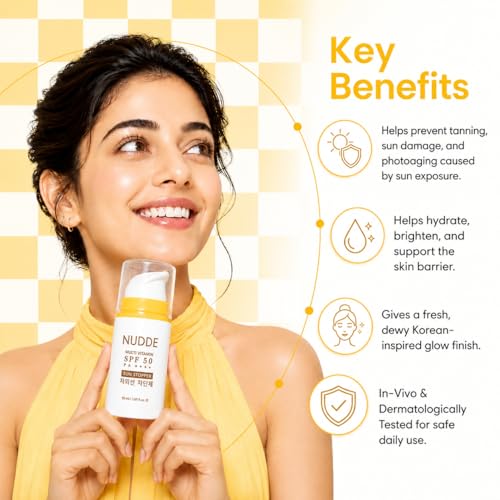 Image of Hydrating Fluid + Glow Booster | Multi Vitamin Sunscreen SPF 50 PA++++ | Broad Spectrum UVA /UVB Protection | No White Cast | Ultra Light Weight | 3% Niacinamide, Vitamin C, E & B5 | Korean Inspired Glow Sunscreen | In-Vivo & Dermatologically Tested | For All Skin Types | 50g