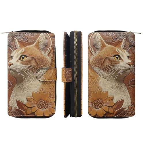 Image of COEQINE Ladies Wallets Pink Leopard Heart Black Printed Leather Phone Long Clutch Purses Check Coin Change Holder