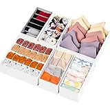 6 Pack Sock Underwear Drawer Organizer Dividers, 58 Cell Foldable Fabric Dresser Closet Organizers and Storage Bins for Clothing, Baby Clothes, Bra, Panty, Scarf, Ties (White)