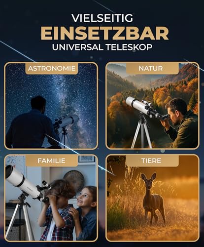 Weidenberger Teleskop 80600 – Refraktor-Fernrohr, 800 mm Brennweite, 60 mm Öffnung mit 3 Okularen + 3× Barlow-Linse, Sucherfernrohr, Stativ & Handy-Adapter – für Erwachsene & Einsteiger
