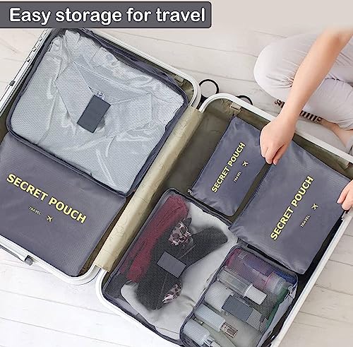 Image of Travel Organizer Pouch Set of 6, Space Saver Packing Cubes for Suitcase, Clothes, Underwear, Socks and Shoes (GREY)