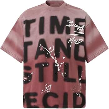 トップス Echeveria paper cotton shirts Streetwear Graphic Letter Print Shirts Red Fade Color Casual Baggy