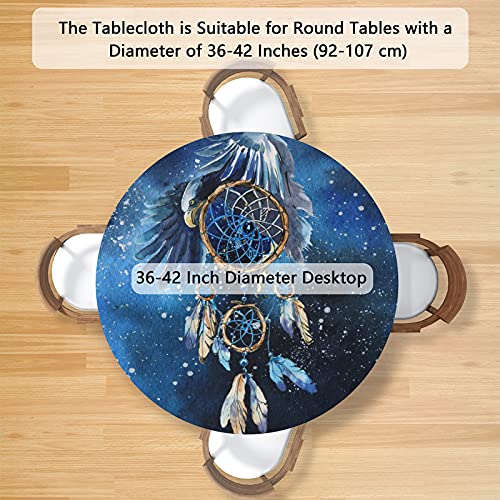 Galaxy Ethnic Dream Catcher Tablecloth, Round Fitted Tablecloth With Elastic Edged Washable Polyester Table Cover For Indoor Outdoor Party Wedding Use - Fits Tables Up To 36"-42" Diameter #TOP1