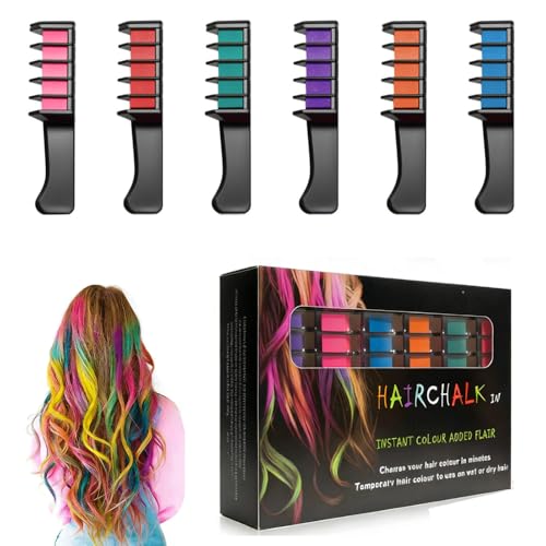 12 Colors Festive Fun Hair Chalk Combs, Temporary Glitter Hair Co...