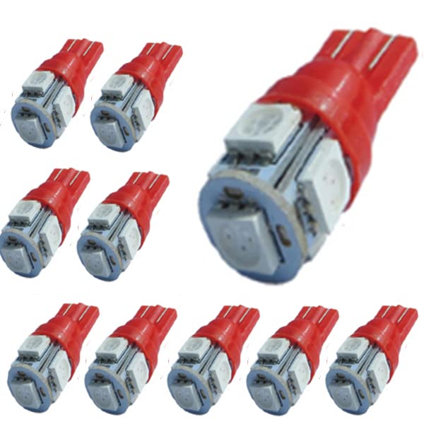 britelitesJtech 10x 194 168 2825 T10 5-SMD Red LED Car Lights Bulb
