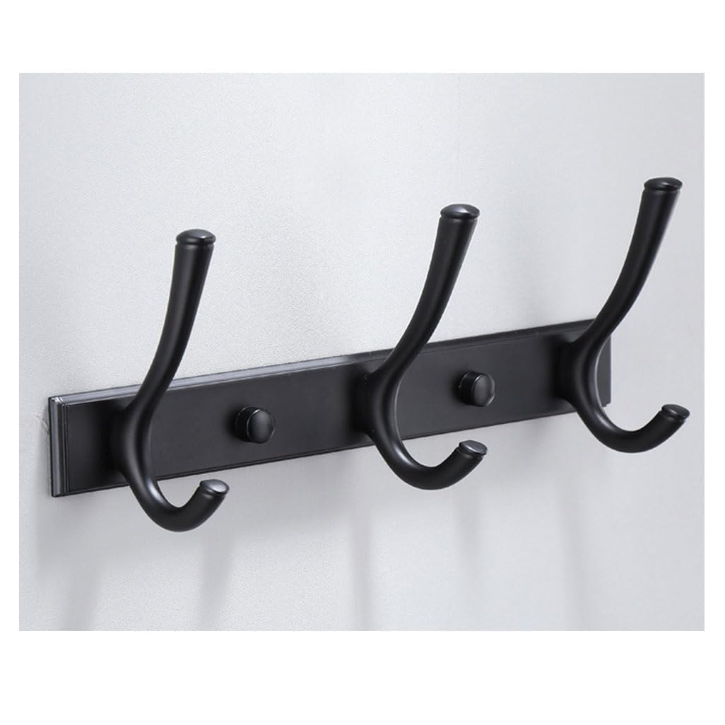 Lmysxaoz Black3 Vintage Metal Coat Rack Wall Mount, Aluminum Thickened Hooks Hanging Rail Antique Clothes Towel Racks For Bathroom Entryway Bedroom Behind The Door 3Hook