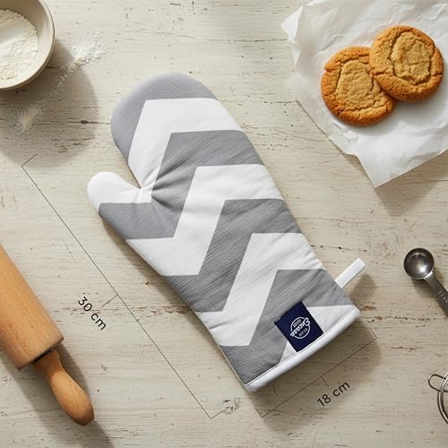 Image of Encasa XO Extra Long 18x35 cm Microwave Oven Gloves Mitts (2 pcs) for Kitchen Cooking - ZZ Grey - Heat Resistant, Thick & Safe, Protection of Hands from Hot Utensils, Gas Flame, Grill, Barbecue