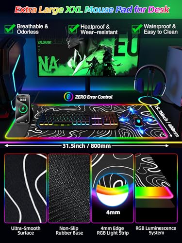 Image of Mouse Pad with Foldable Phone Holder & Wireless Charger, XXL RGB Gaming Mousepad 31.5 inchx15.8 inch Large Desk Mat for Keyboard, 11 Colors 5 Modes