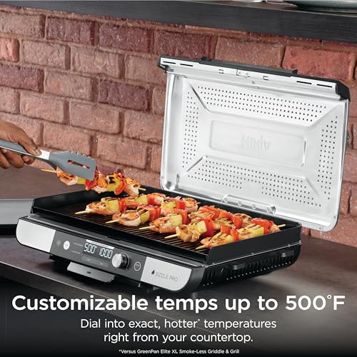 Image of Ninja Sizzle Pro XL 20-Inch Indoor Griddle + Grill, Detachable Ventilated Lid, Grease Control, Ceramic Nonstick Plates, Even Edge Cooking, Extra Large Capacity, Versatile, Silver, GX101