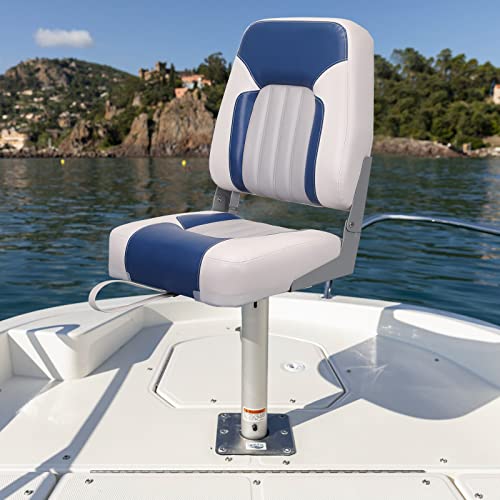 Leader Accessories A Pair Of Elite Low/High Back Folding Fishing Boat Seat (2 Seats) (White/Blue/Gray) #TOP5