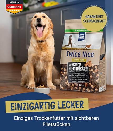 NutriQM® Twice Nice Adult Pute & Huhn 4 kg | Trockenfutter für Hunde ohne Getreide | Mit Superfoods, Filetwürfeln & Omega-Fettsäuren | Leicht verdauliches Hundefutter trocken | Made in Germany