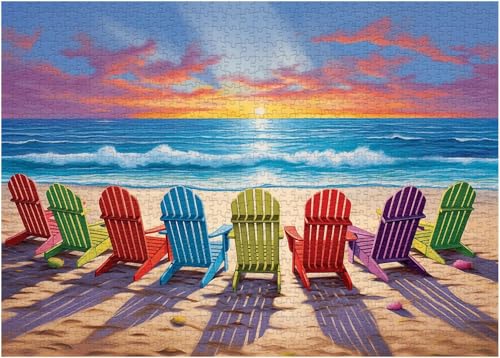 Image of iDream 1000 Pieces Jigsaw Puzzle - Artistic 3D Design, Colorful Wall Decor, Challenging Puzzle Gift for Friends & Family (Beach Sunset)