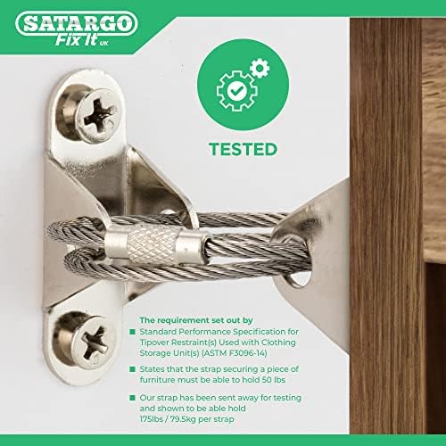 Satargo 6 Pack Metal Anti Tip Furniture Straps Baby Proofing Kit - Furniture Wall Fixing Baby Safety Straps for Bookshelf Cabinet Dresser