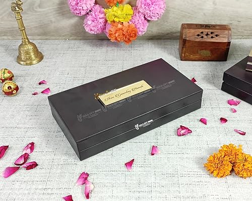 Image of GoldGiftIdeas 24K Gold Plated Shree Ganesha Photo Frame with Charan Paduka Box for Pooja Room (Dagadu Seth), Return Gifts for Diwali, Ganpati Wooden Momento Gift, Good Luck Gift