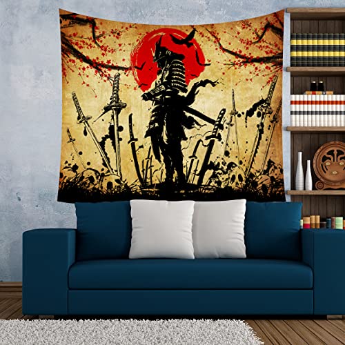 Color Duty Japanese Katana Sword Tapestry Wall Hanging 80X60In Anime Samurai Sword Tapestries Sunset Warrior Cherry Blossom Tapestry For Bedroom Living Room Dorm Gtlscd43 #TOP4