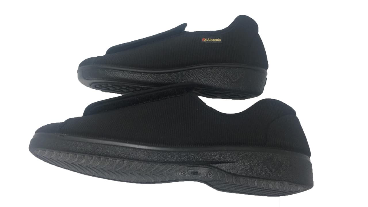 Genérico Zapatilla Extra Ancha Unisex Totalmente ajustable Apta para pies delicados, con vendaje o hinchados Empeine Textil Suela de goma Alberola Color Negro Talla 43