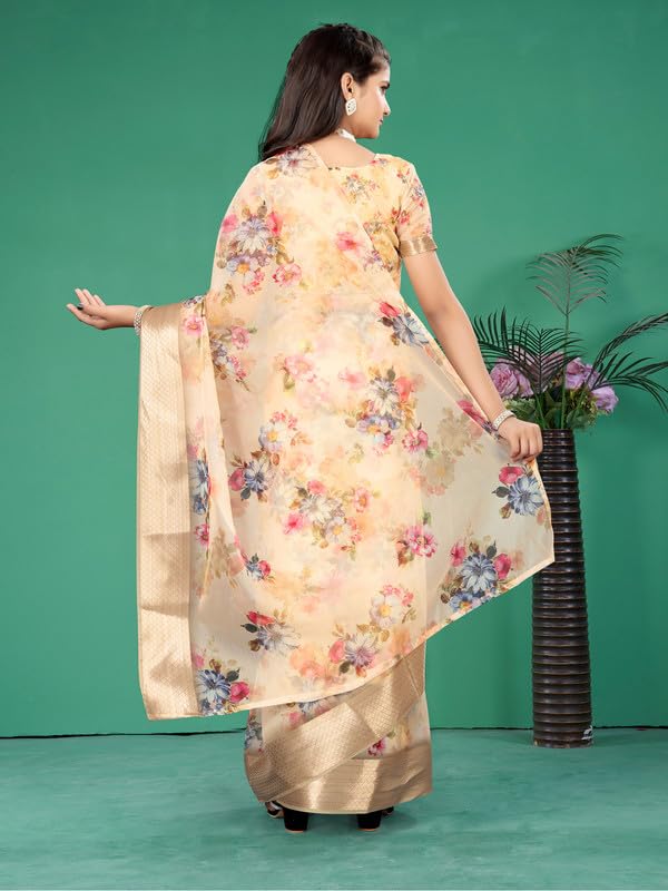 Xavima Floral Print Kids Saree for Girls | Ready to Wear Ethnic Saree with Unstitched Blouse Piece | Lightweight Wedding, Festival, Navratri & Cultural Wear | Yellow