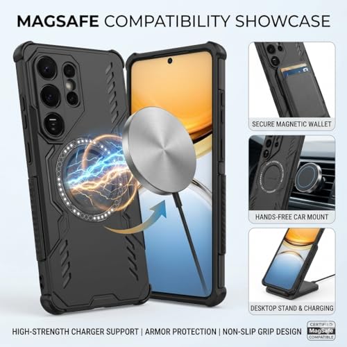 Image of ShieldTech Mobile Phone Case Cover for Samsung Galaxy S26 Ultra 5G | 360 Protection | Mag-Safe Compatible | Rugged Back Cover Case with Camera Protection for Galaxy S26 Ultra - Black TPU+PC