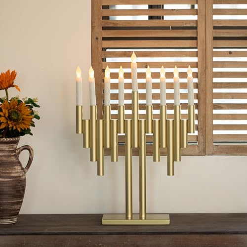 Vintiquewise Modern 9-Branch Hanukkah Menorah with LED Candles in Sleek Finish Contemporary Decorative Centerpiece Illuminated Display, and Meaningful Gift for Hanukkah Celebrations, Gold by Vintiquewise - Image 2