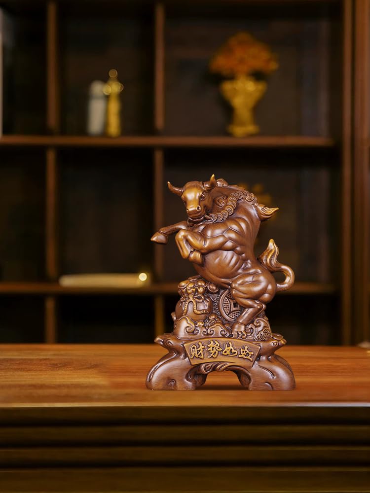 Rzemiosło Ozdoby z litego drewna rzeźbiona krowa ozdoba domowe biuro rzemiosło ozdoby domowe dekoracje rzemieślnicze (Ebony, L)