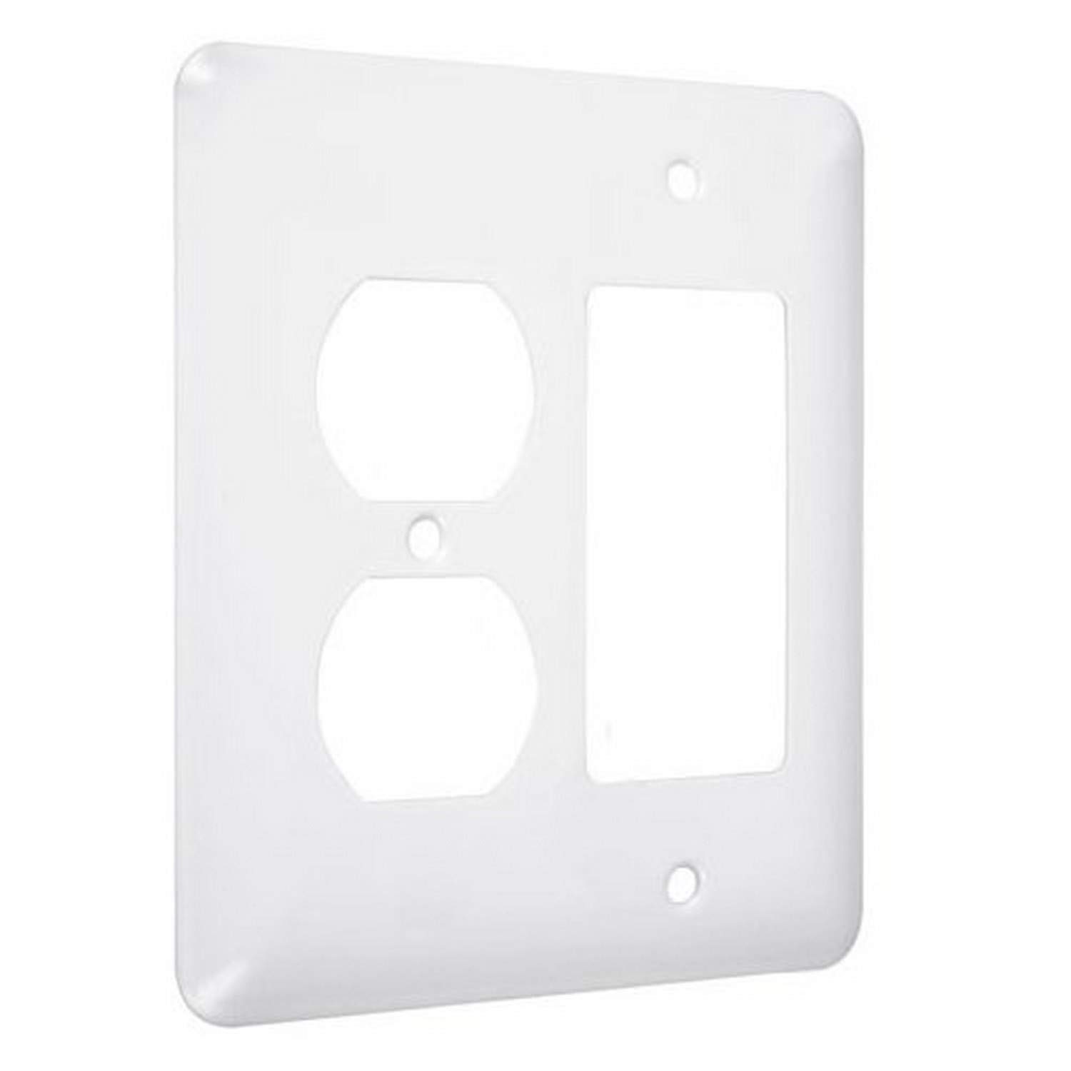 TayMac WRW-DR Maxi/Princess Metallic Wallplate with One Duplex, One Decorator/Rocker, Two Gang, White Smooth
