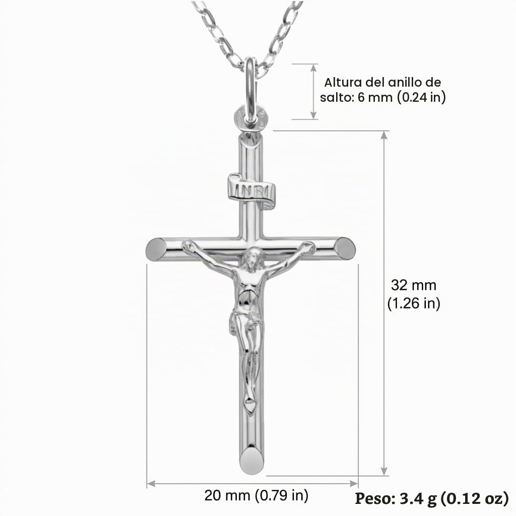 Crucifijo Colgante de Plata de Ley, con Cadena de Plata 18 pulgadas y Caja para Regalo