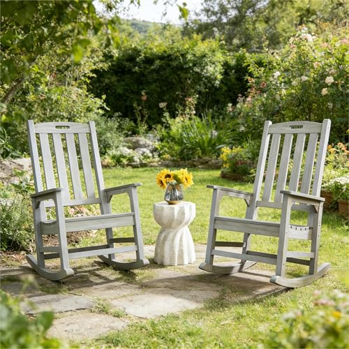 Image of Psilvam Outdoor Rocking Chair Set of 2, Oversized Porch Rocker (Light Gray)