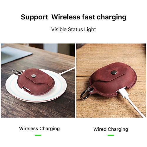 FreeBuds Pro Leather Case,Hiram Crazy Horse Cowhide Leather Portable Travel Case for FreeBuds Pro,Headphone Cases for Travelling Charging Case(Wine Red)2