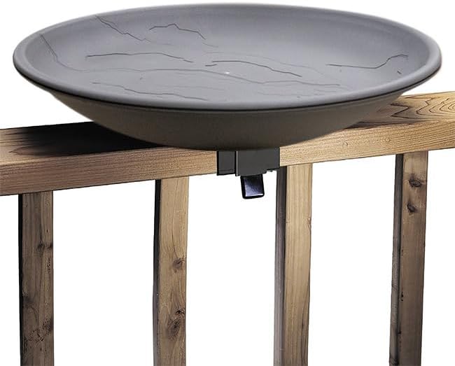 Wild Bird Lover’s Heated Deck Mount Bird Baths, Pack of 2 – 20" Diameter Heated Bird Bath Bowls with 150W Thermostat, 2" Deep Basins, Slate Finish, Perch Rim & Deck Rail Mounting Hardware