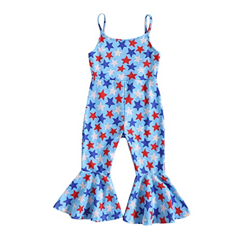 Noubeau Toddler Kids Baby Girl Fourth of July Outfits American Flag Bell-Bottom Romper One-Piece Sleeveless Sling Jumpsuit
