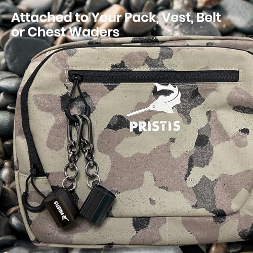 Pristis 3 Pack Fishing Rod Clips, Wearable Rod Holders with Keychain, Portable Hand-free Stainless-steel Fly Fishing Pole Accessory Tackle with Carabiner, Rustproof Durable Assistant Tool Gear