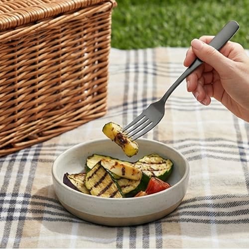 Image of 7.7 inch Charcoal Black Dinner Forks Set of 4 - Food-Grade 18 /8 Stainless Steel Silverware, Durable Mirror Polished Metal Forks, Dishwasher Safe, Perfect for Home, Restaurant, and Gifting