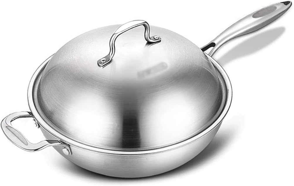 Wok do kuchenek indukcyjnych ze stali nierdzewnej Niepowlekana nieprzywierająca patelnia bez dymu Wok Kuchenki indukcyjne Uniwersalny garnek ze stali kompozytowej