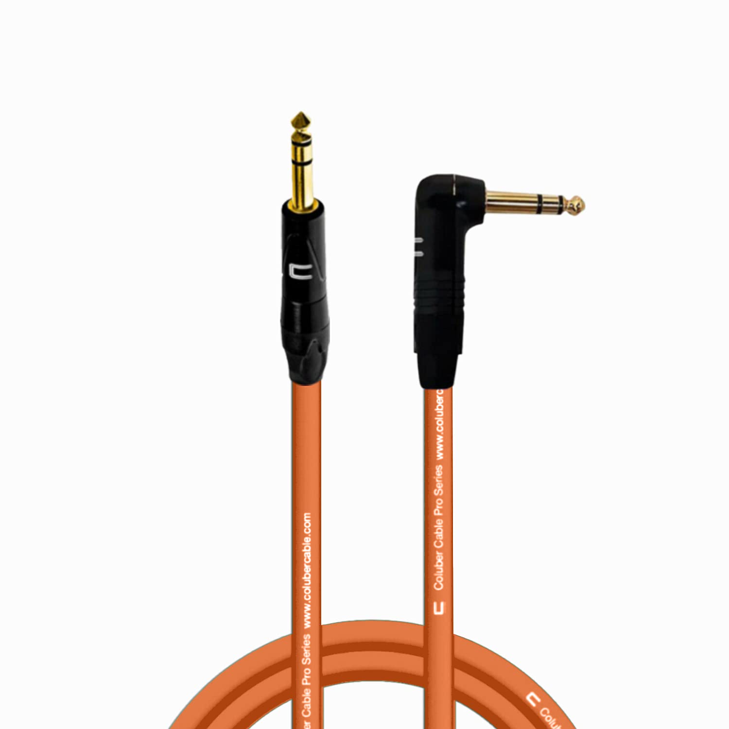 COLUBER CABLE 1/4" TRS Male to Right Angle 1/4" TRS - 5 Feet - Orange - Pro 3-Pin Microphone Connector for Powered Speakers, Audio Interface or Mixer