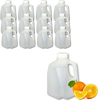 12 Pack Mini Milk Jugs with Lids Squat Plastic Milk Storage Containers Hold 1 Quart / 32 Ounces of Juice, Water, Milk, or Tea