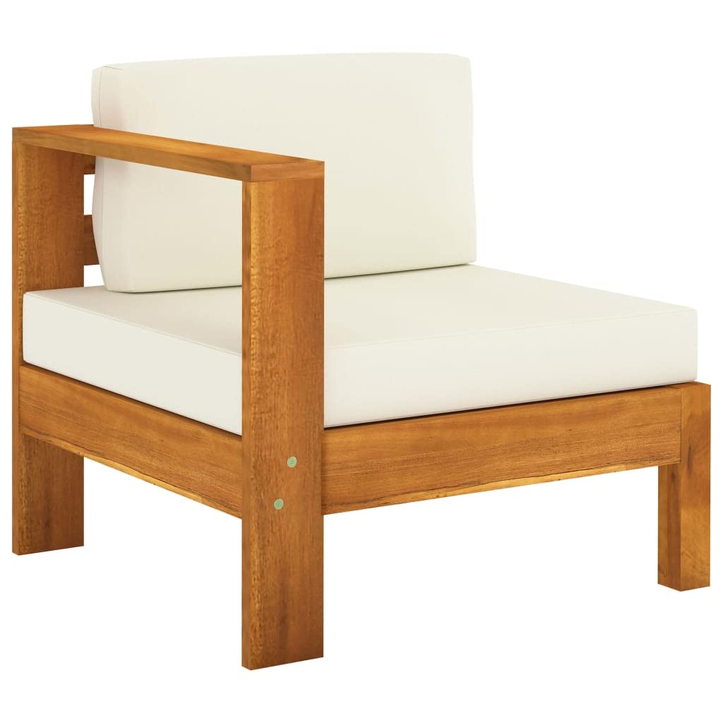 10-częściowy zestaw wypoczynkowy ogrodowy, lite drewno akacjowe, kremowo-białe poduszki, stół 100 x 60 cm, wytrzymała sofa outdoorowa na taras, balkon, werandę